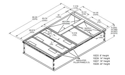 Lennox Z1CURB40B-1, Hybrid Roof Curb, Downflow Double Duct Opening, 54-1/8 x 89-3/8 Inch x 8 Inch Height