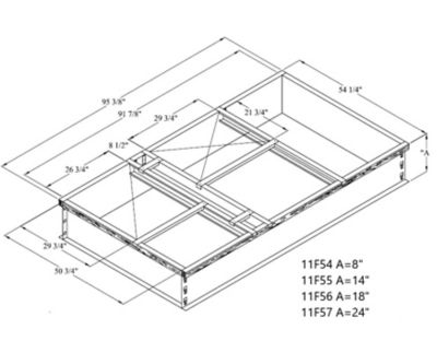 Lennox C1CURB70B-1, Hybrid Roof Curb, Downflow Double Duct Opening, 54-1/4 x 95-3/8 Inch x 8 Inch Height