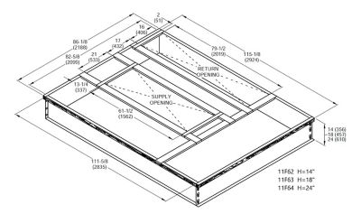 Lennox C1CURB71D-1, Hybrid Roof Curb, Downflow Double Duct Opening, 86-1/8 x 115-1/8 Inch x 14 Inch Height