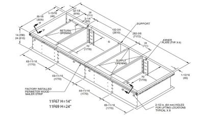 Lennox E1CURB71E-1, Standard Roof Curb, Shipped Knocked Down, 80-1/8 x 282-3/8 Inch x 14 Inch Height