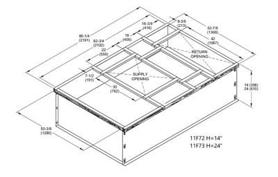 Lennox S1CURB71111, Hybrid Roof Curb, Downflow Double Duct Opening, 53-7/8 x 86-1/4 Inch x 14 Inch Height