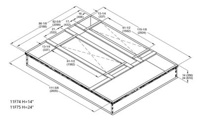 Lennox S1CURB71121, Hybrid Roof Curb, Full Perimeter Downflow, 86-1/8 x 115-1/8 Inch x 14 Inch Height