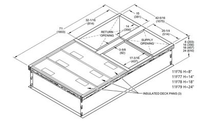 Lennox Z1CURB70A-1, Hybrid Roof Curb, Downflow Double Duct Opening, 42-5/16 x 71 Inch x 8 Inch Height