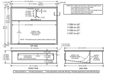 Lennox C1CURB14C-1, Standard Roof Curb, Horizontal Slab Applications, 86-1/4 x 102-1/8 Inch x 26 Inch Height