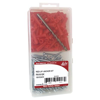 3/16" x 7/8" Red Lip Plastic Anchor Kits with Hex Washer Screws