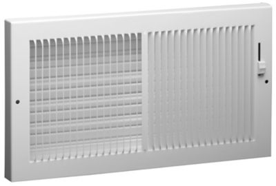 Hart & Cooley 664, 6 x 12" Steel Baseboard Supply Register, Bright White, Multi-Shutter Damper