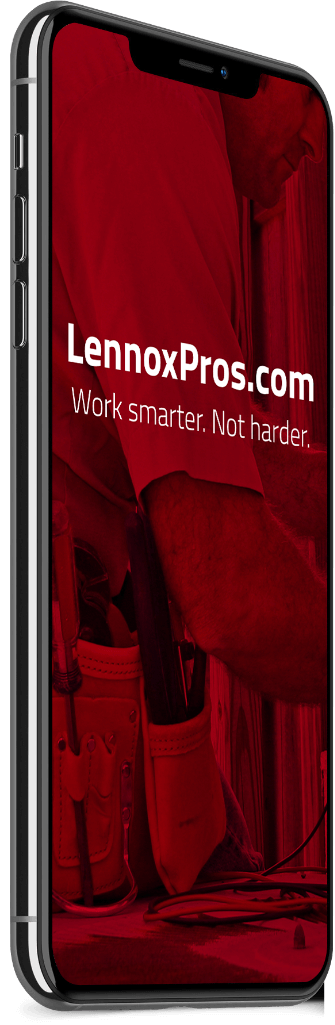 side view of mobile phone displaying Lennoxpros app.