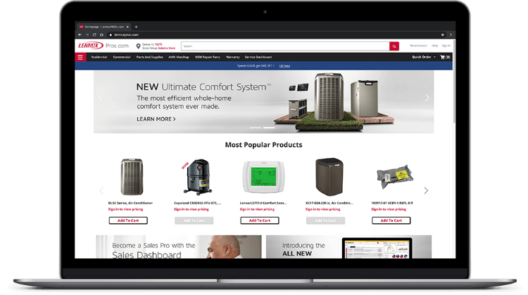 Picture of the new LennoxPros homepage