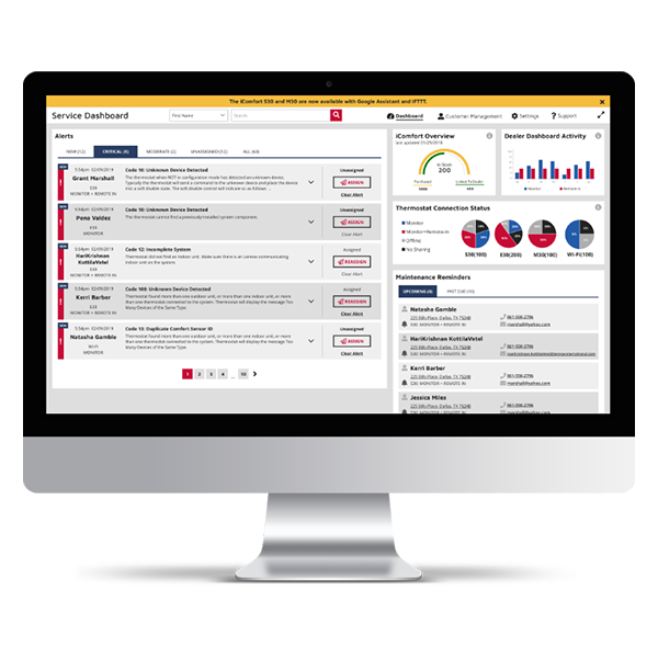 Desktop showing remote diagnostics in HVAC service dashboard on Lennoxpros.