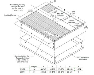 Lennox AAE104-14-AP, Adjustable Pitch Clip Curb, Full Perimeter, 44-3/8 x 44-3/8 Inch x 14 Inch Height