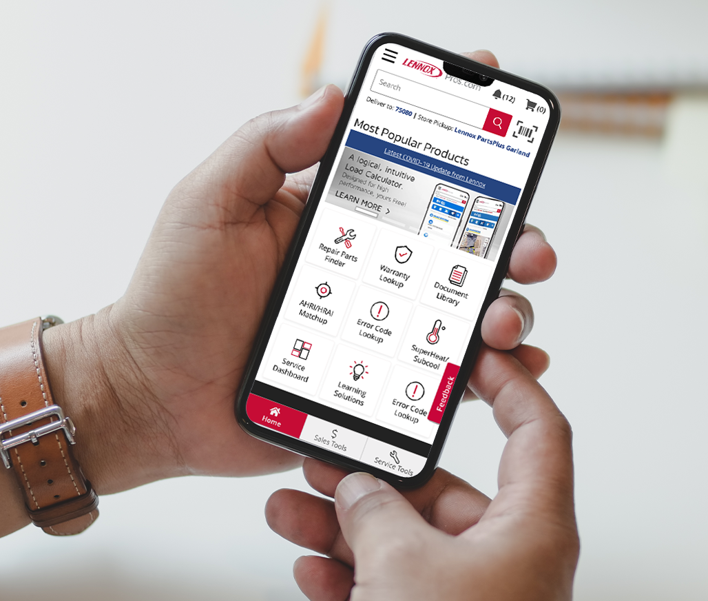 Lennoxpros app on mobile phone.