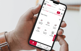 Mobile phone showing sales tools on Lennoxpros app.