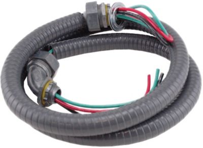 DiversiWhips 6-12-4, 1/2 Inch Whip with Metallic Fittings #10 AWG THHN, 1 Straight; 1 90 Degree Connector