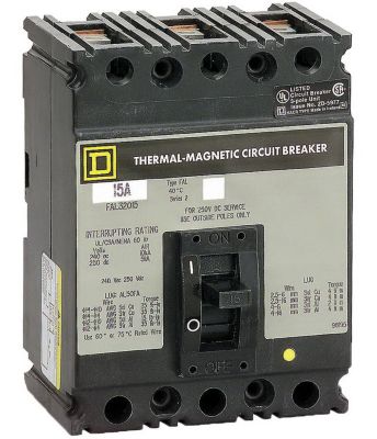 31K5501, Circuit Breaker, 3 Pole, 15A, 480V, 50/60 Hz, Molded Case