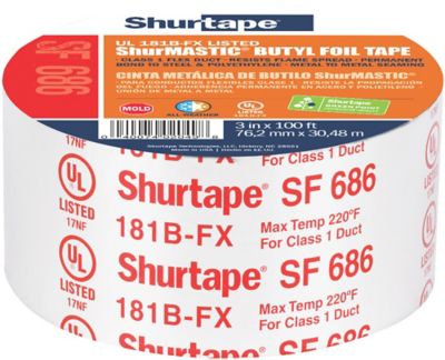 Shurtape 111163, SF 686 UL 181B-FX Listed/Printed ShurMASTIC Butyl Foil Tape, 3" x 100', Silver Printed