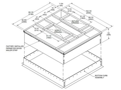 Lennox L1CURB55C, Adjustable Pitch Clip Curb, Downflow Double Duct Opening, 86-1/8 x 102-1/8 Inch x 14 Inch Height