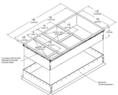 Lennox K1CURB55A, Adjustable Pitch Clip Curb, Downflow Double Duct Opening, 41-1/2 x 79-3/4 Inch x 14 Inch Height