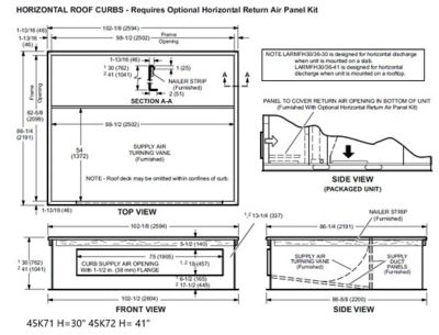 Lennox LARMFH30/36S, Standard Roof Curb, Horizontal Slab Applications - Canada Only, 86-1/4 x 102-1/8 Inch x 30 Inch Height