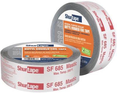 Shurtape 200664, SF 685 ShurMASTIC Printed Butyl Foil Tape, 2" x 100', Silver Printed