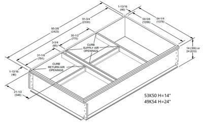 Lennox LARMF10/15, Standard Roof Curb, Downflow Double Duct Opening, 54-1/4 x 95-3/8 Inch x 14 Inch Height