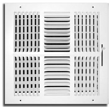 104 Series 12X12 4-Way Side Wall/Ceiling Register with Multi-Shutter Damper White