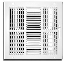TRUaire 104M Series, Steel Sidewall/Ceiling Supply Register, 14 x 14 In, 4-Way; Multi-Shutter Damper, Pristine White