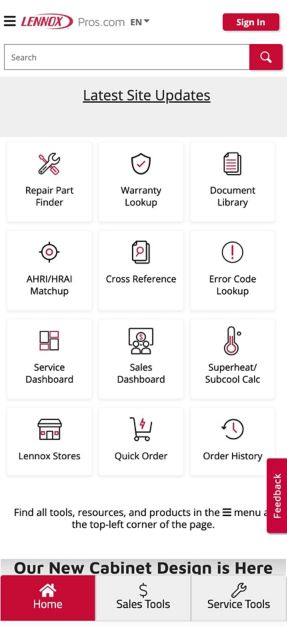 Mobile phone showing document library in resources menu on Lennoxpros.com app.