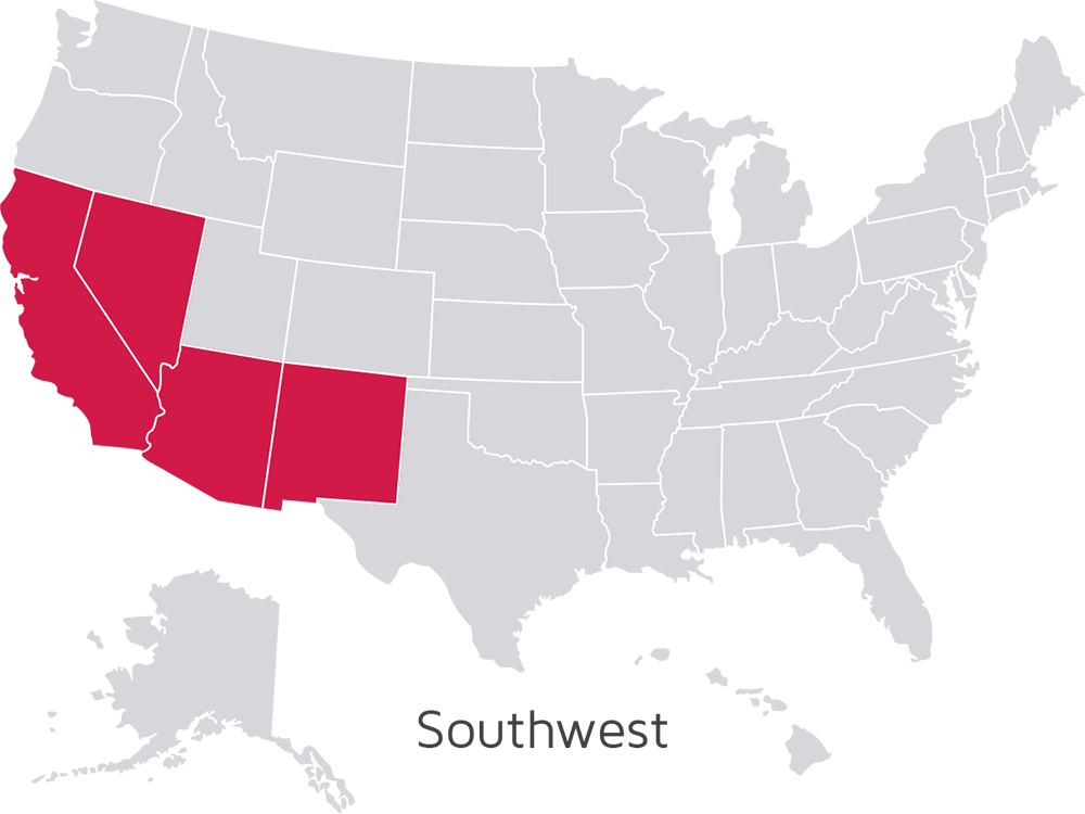 Map of U.S. highlighting efficiency standards change in the southwest region