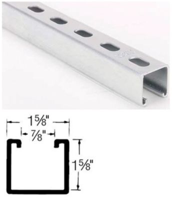 Superstrut Half Slot Steel Metal Framing Channel, 1-5/8" x 1-5/8", 10' Length, Pre-Galvanized Finish