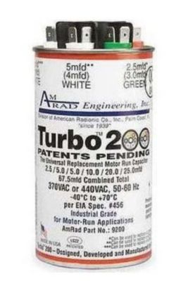 AmRad TURBO 200, Universal Run Capacitor, 2.5 to 67.5 MFD, 440V, Round