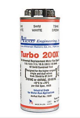 AmRad TURBO 200X UNIV, Universal Run Capacitor, 5 to 97.5 MFD, 440V, Round