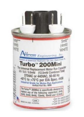 AmRad TURBO 200 MINI, Universal Run Capacitor, 2.5 to 15 MFD, 440V, Round