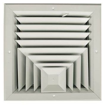 A503 Series 06X06 3-Way Aluminum Square Ceiling Diffuser with Multi-Shutter Damper, Flush Louvered