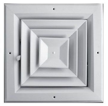 A504 Series 08X08 4-Way Aluminum Square Ceiling Diffuser with Multi-Shutter Damper, Flush Louvered