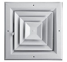 TRUaire A504M Series, Aluminum Square Ceiling Diffuser, 12 x 12 In, 4-Way; Multi-Shutter Damper, Pristine White