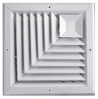 A505 Series 06X06 2-Way Corner Aluminum Square Ceiling Diffuser with Multi-Shutter Damper, Flush Louvered