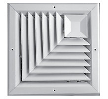 TRUaire A505M Series, Aluminum Square Ceiling Diffuser, 12 x 12 In, 2-Way Corner; Multi-Shutter Damper, Pristine White