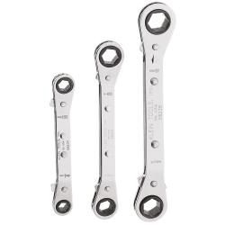 Klein 68244 Reversible Ratchet Offset Box Wrench Set, 3-Piece in Vinyl Roll-Up Pouch