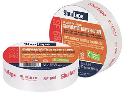 Shurtape 183431, SF 686 UL 181B-FX Listed/Printed ShurMASTIC Butyl Foil Tape, 2" x 100', Silver Printed