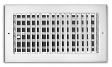 TRUaire A210VM, 4 x 8 In Aluminum Adjustable Sidewall Supply Register, Pristine White, 1-Way; Multi-Shutter Damper
