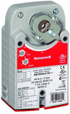 Honeywell MS8105A1030/U, Spring Return Direct Coupled Actuator, 24 VAC/DC, 44 LB-IN, 2-Position SPST