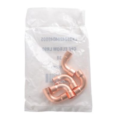 Copper Long Radius Elbow, 90 Deg, 3/8", C x C, 5/Pkg