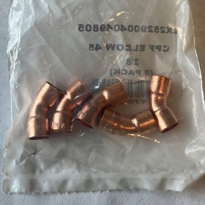 Copper Elbow, 45 Deg, 3/8" C x C, 5/Pkg