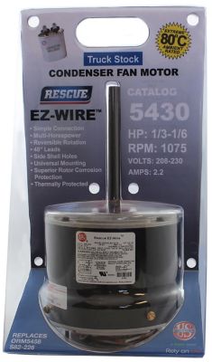 US Motors 5430, Condenser Fan Motor, Multi-Horsepower, 1/3-1/6 HP, 208-230/1, 1075 RPM, US Motors 5430 Rescue EZ-Wire