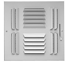 Hart & Cooley 304M Series, Steel Sidewall Supply Register, 10 x 10 In, 4-Way; Multi-Shutter Damper, Bright White