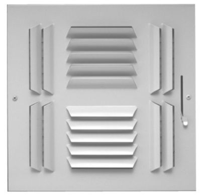 Hart & Cooley 304M Series, Steel Sidewall Supply Register, 12 x 12 In, 4-Way; Multi-Shutter Damper, Bright White