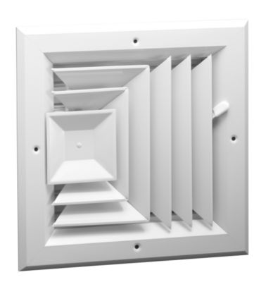 Hart & Cooley A503MS Series, Aluminum Ceiling Diffuser, 8 x 8 In, 3-Way; Multi-Shutter Damper, Bright White