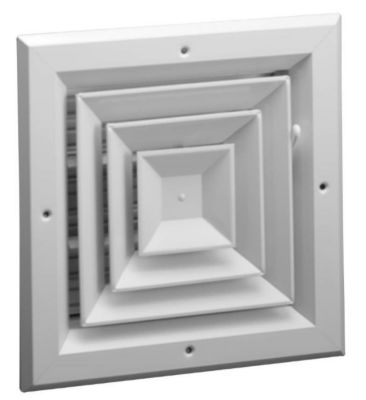 Hart & Cooley A504MS Series, Aluminum Ceiling Diffuser, 8 x 8 In, 4-Way; Multi-Shutter Damper, Bright White