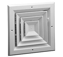 Hart & Cooley A504MS Series, Aluminum Ceiling Diffuser, 8 x 8 In, 4-Way; Multi-Shutter Damper, Bright White