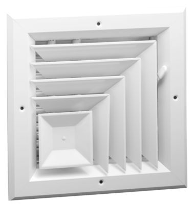 Hart & Cooley A505MS Series, Aluminum Ceiling Diffuser, 8 x 8 In, 5-Way; Multi-Shutter Damper, Bright White